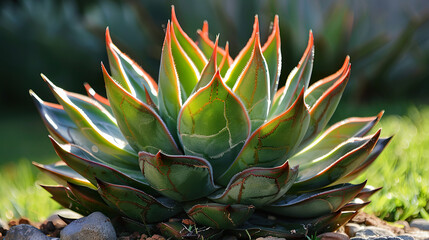 Fototapeta premium Close Up of Succulent Plant with Sunlit Leaves and Vibrant Edges
