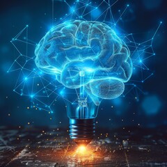 Artificial Intelligence brain, Glowing Neural Pathways and Luminous Fibers, Striking Silhouette, Abstract Digital Mindscape. The thought system of the brain,memory,learning, and behavior of human body