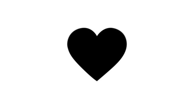 Beating pulsing black heart shape 2d animation white background