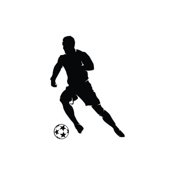 black silhouette soccer player dribbling ball clip art preview