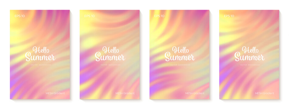 Summer gradient backgrounds set. Bright colorful warm summer colors. Gradient background in pink and yellow colors with soft transitions. Great for covers, poster, banner. Vector illustration.