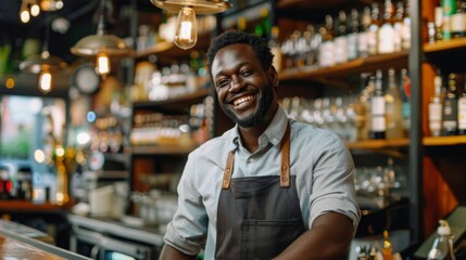 Man bartender working in restaurant. - Powered by Adobe