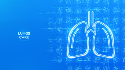 Lungs icon. Human respiratory system lungs anatomy. Treatment of lung diseases tuberculosis, pneumonia, asthma. Blue medical background made with cross shape symbol. Vector illustration.