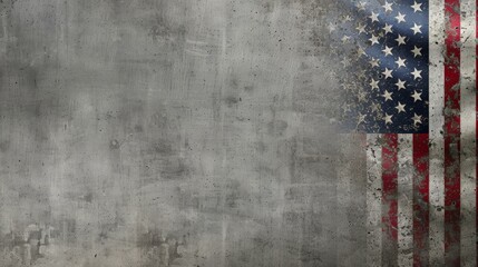 Grungy American flag on a distressed concrete background. Symbol of resilience and national pride for Independence Day.