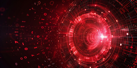 Fototapeta premium Abstract red circular digital vortex on dark background showcasing high-tech design and futuristic energy 