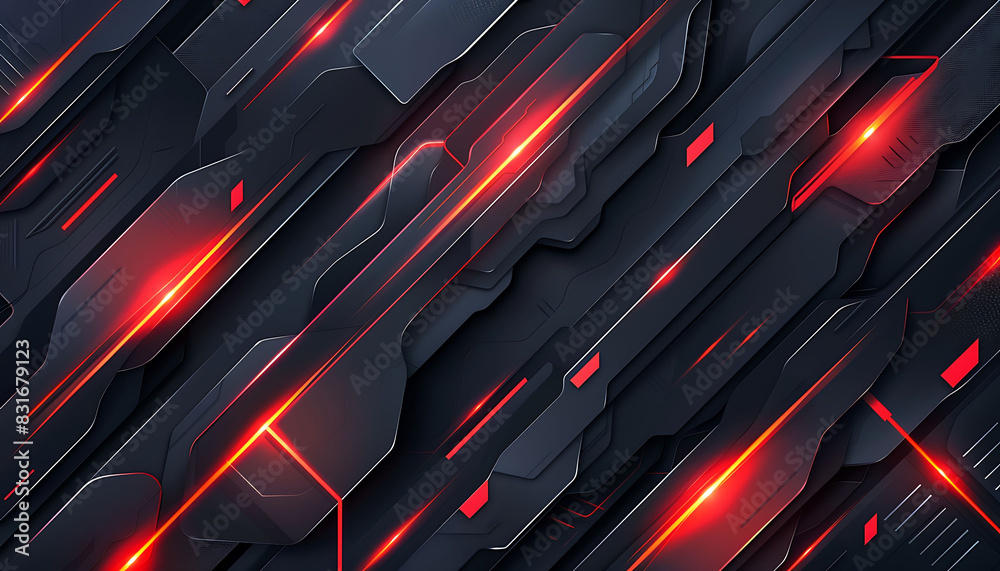 Poster modern abstract background with dark grey and black tones, accented by vibrant red glowing lines, cr