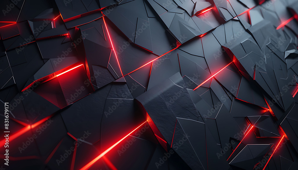 Poster modern abstract background with dark grey and black tones, accented by vibrant red glowing lines, cr