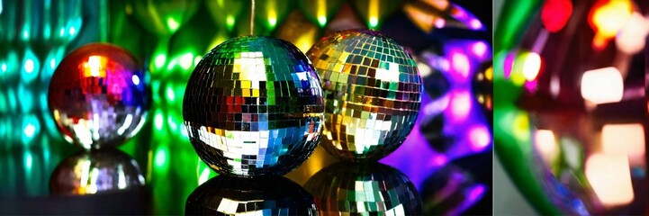 Fototapeta premium Shiny disco mirror ball reflecting rainbow colors