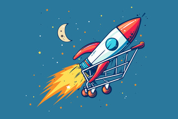 Shopping Cart on Fast Rocket Booster Flying High, Boosting Sales and Increasing Profits