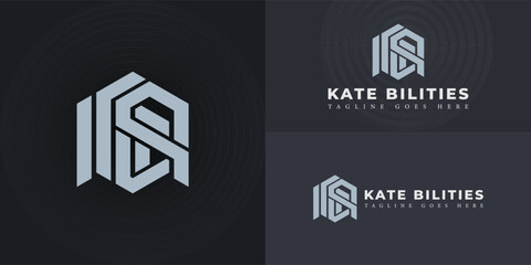 Abstract initial hexagon letter BK or KB logo in silver color isolated on multiple background colors. The logo is suitable for business and consulting company logo design inspiration templates.