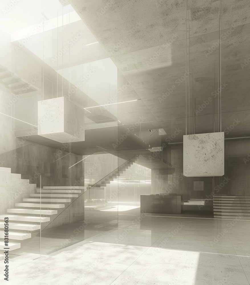 Canvas Prints lobby design, floating glass boxes, a stair, educational building, architecture