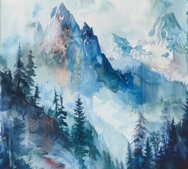 Mountain Watercolour friendly landscape