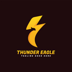 Thunder lightning combined with minimalist eagle shape logo concept. Vector logo illustration.