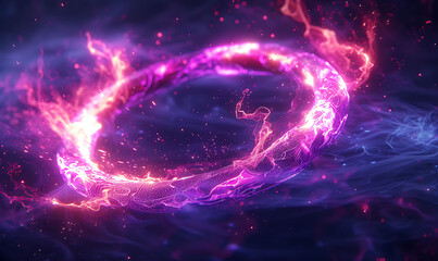 Obraz premium Neon energy ring with purple and pink flames and sparks, radiating dynamic mystical energy