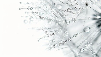 Close-up of a dandelion seed head with water droplets, a delicate and abstract image.