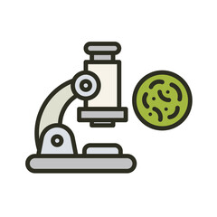 Microscope with microorganisms or germs isolated icon. Medical symbol. Laboratory equipment vector illustration
