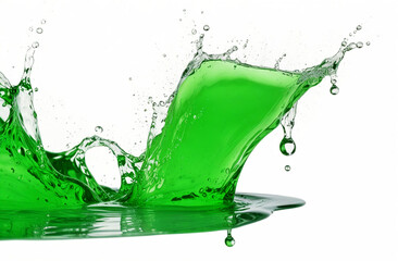 Green water splashing, isolated on white background