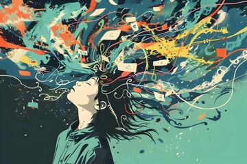 Naklejka premium Flowing Ideation Vibrant Depiction of the Creative Mind s Boundless