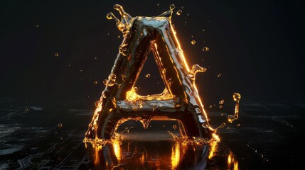 Molten Gold Letter A. 3D Rendering.