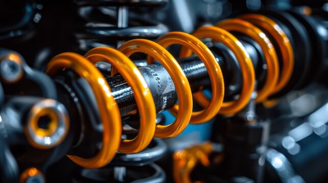 Close Up Of Motorcycle Shock Absorber.