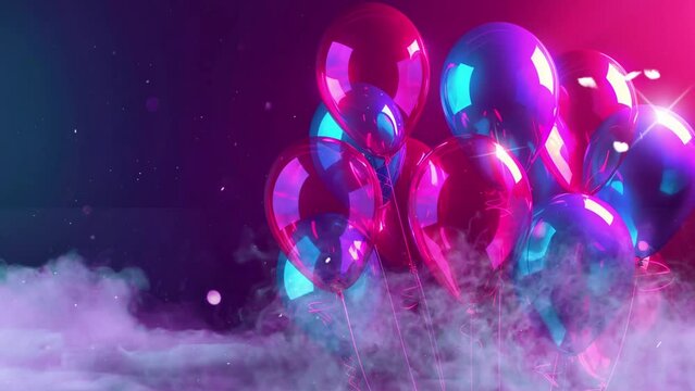 simple celebration birthday decoration with balloons in neon style. seamless looping overlay 4k virtual video animation background