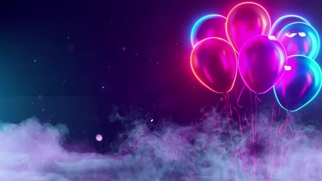 celebration birthday balloons in neon style with space for text. seamless looping overlay 4k virtual video animation background