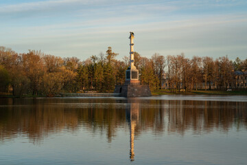 The Chesmenskaya Column in the Catherine Park in Tsarskoye Selo on a sunny spring day, Pushkin, St....