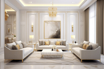 Interior design. Computer Generated Image Of Modern apartment living room. Architectural Visualization. 3D Render.
