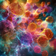 abstract microscopic view of colorful cancer cell scientific and medical concept illustration digital art