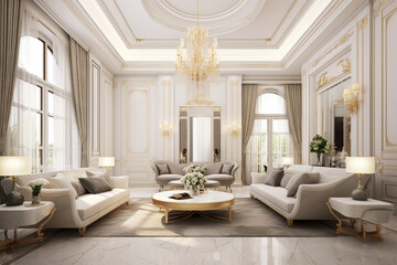 Interior design. Computer Generated Image Of Modern apartment living room. Architectural Visualization. 3D Render.
