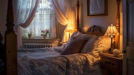 A bedroom with a bed, chair, and a potted plant