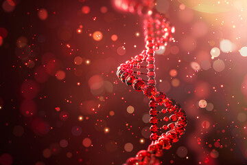 Red Digital DNA Helix with Scientific Elements