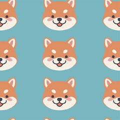Fototapeta premium Adobe Illustrator Artworkcute smiling shiba dog face cartoon graffiti pattern