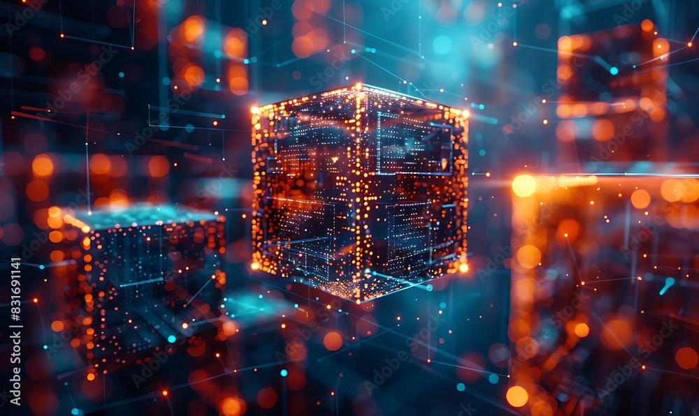 Leinwandbilder glowing interconnected cubes representing a high-tech iot network, showcasing futuristic and innovat