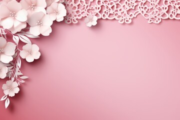 Fototapeta premium Elegant promotional template with lace borders on a pastel pink background