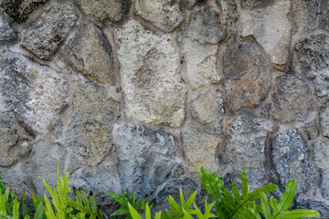 The mansion uses beachrock for its walls / fence. Beachrock is sedimentary rock that consists of a variable mixture of gravel, sand, and silt-sized sediment. fragments of coral and shells .