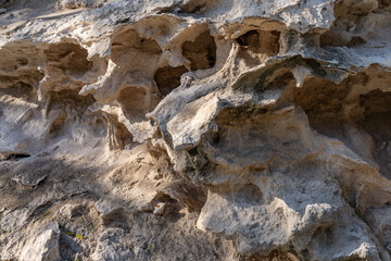 Salt weathering / Alcove (landform) Older dune deposits / Pleistocene to Holocene / Sand dunes / Well-sorted calcareous sand, Diamond Head Rd, Honolulu Oahu Hawaii geogoly.  