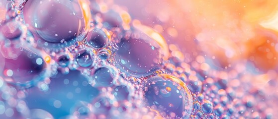 Detailed macro view of laundry detergent bubbles, highlighting the texture and vibrant movement within the washing machine, clean and dynamic