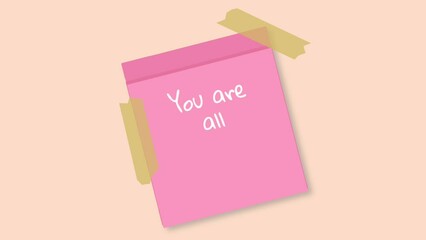 Thank you message sayings "You are all kinds of amazing" written on pink sticky note. Concept of motivation, inspiration, mother's day, and birthday.