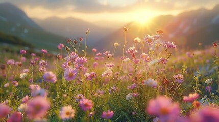 Fototapeta premium With each frame, the camera tells the story of resilience and renewal, as mountain herbs reclaim their place in the sunlit meadows and shadowed valleys.