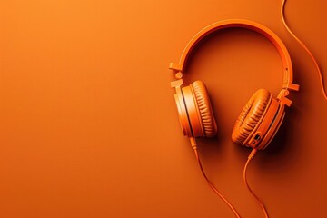 Minimalistic orange background with headphones