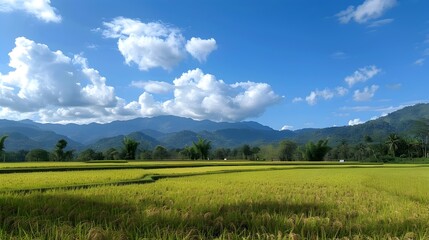 Obraz premium Lush Rice Fields Nestled in Northern Thailand s Verdant Landscape