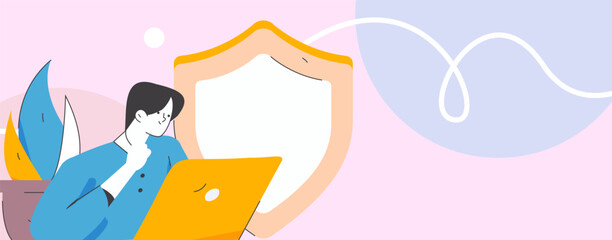 Business network security character flat vector concept operation hand drawn illustration
