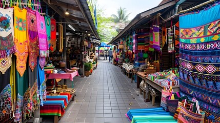 Vibrant Artisanal Market in Chiang Mai Showcasing Local Handicrafts and Textiles