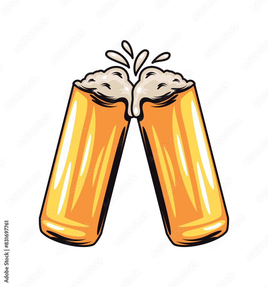 Sticker two beer glasses toasting