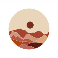 Circle mountain landscape background vector element
