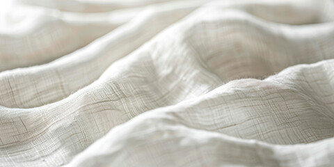 Fototapeta premium The softness of white linen fabric is showcased in a closeup view against a plain background.