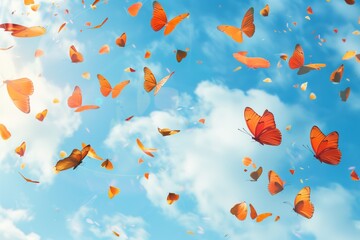 orange butterfly fly in the sky a lot of butterflies