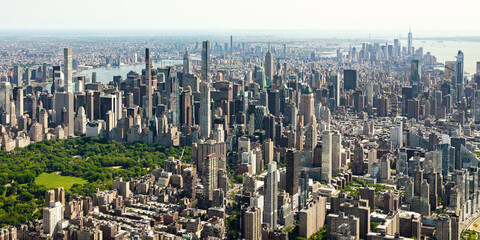 Aerial Helicopter View of Downtown Manhattan / NYC 