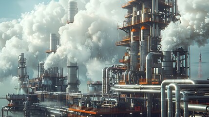 Colossal Metallic Machinery in a Futuristic Industrial Factory Landscape